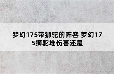 梦幻175带狮驼的阵容 梦幻175狮驼堆伤害还是